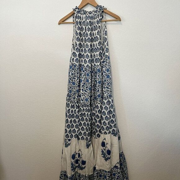 Anthropologie Ro's Garden Sofia Blue Floral Sleeveless Maxi Dress Women's Small - Picture 5 of 9